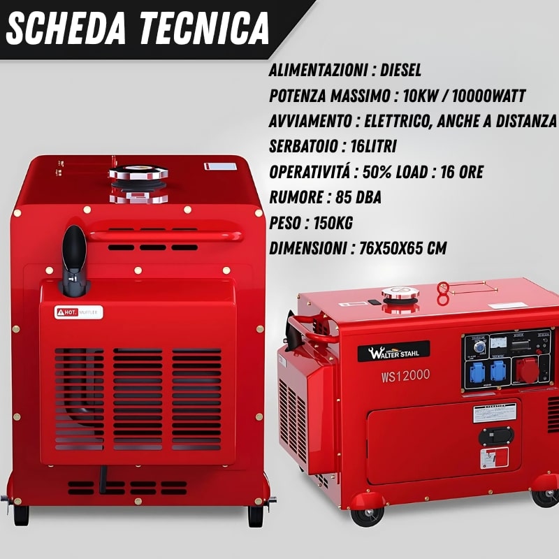Generatore di Corrente Diesel 9000w 9Kw Silenzioso